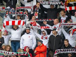 Kibice ŁKS Łódź na meczu z Rakowem Częstochowa