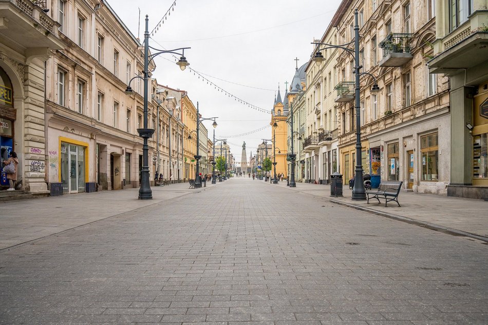 Nowe drzewa na Piotrkowskiej w Łodzi od placu Wolności