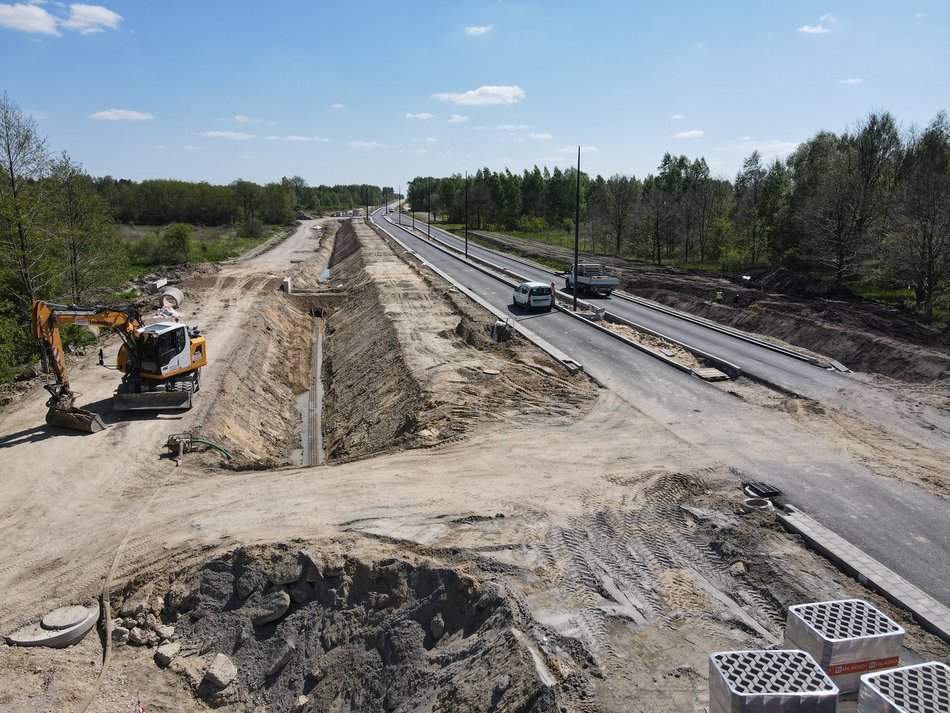 Widok z lotu ptaka na budowę Trasy Górna