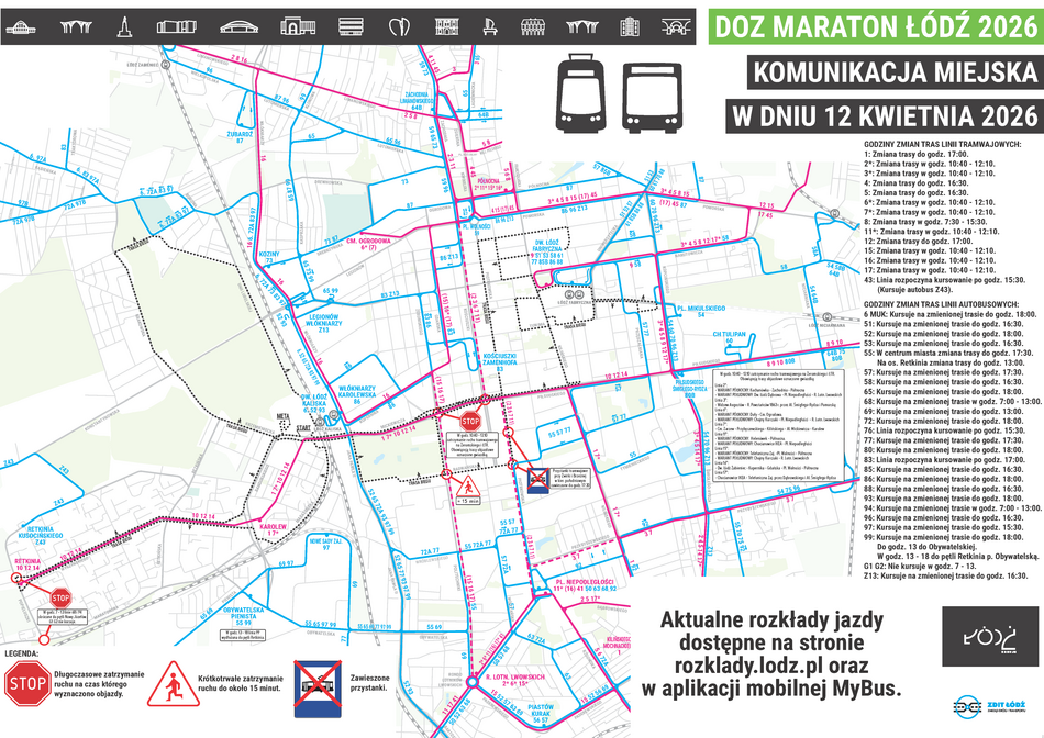 Łódź. DOZ Maraton 2026. Zmiany w organizacji ruchu i MPK Łódź