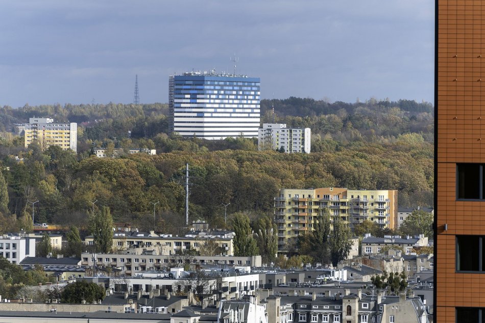 Łódź z lotu ptaka, panorama centrum Łodzi