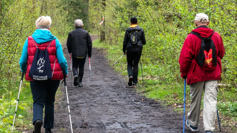 Seniorzy podczas nordic walking