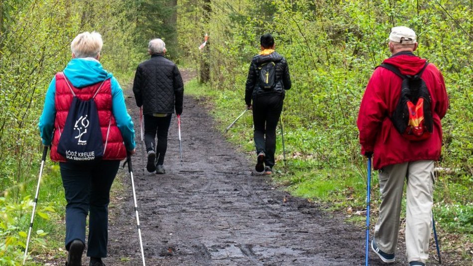 Seniorzy podczas nordic walking