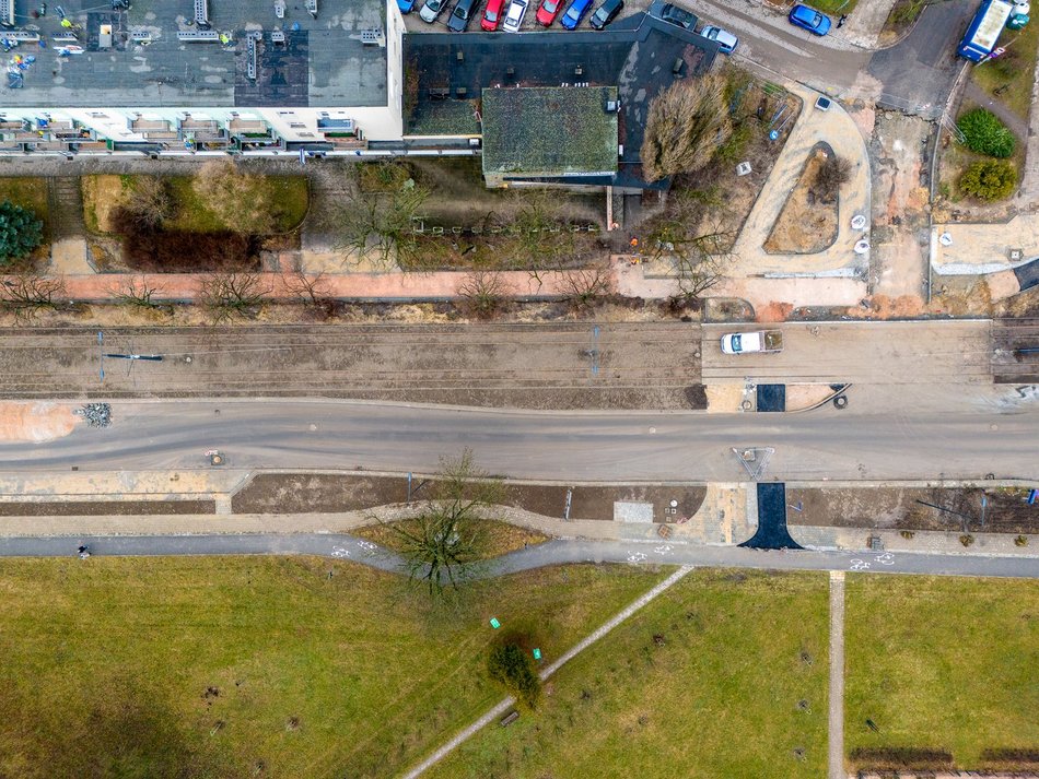 remont ulicy widziany z lotu ptaka