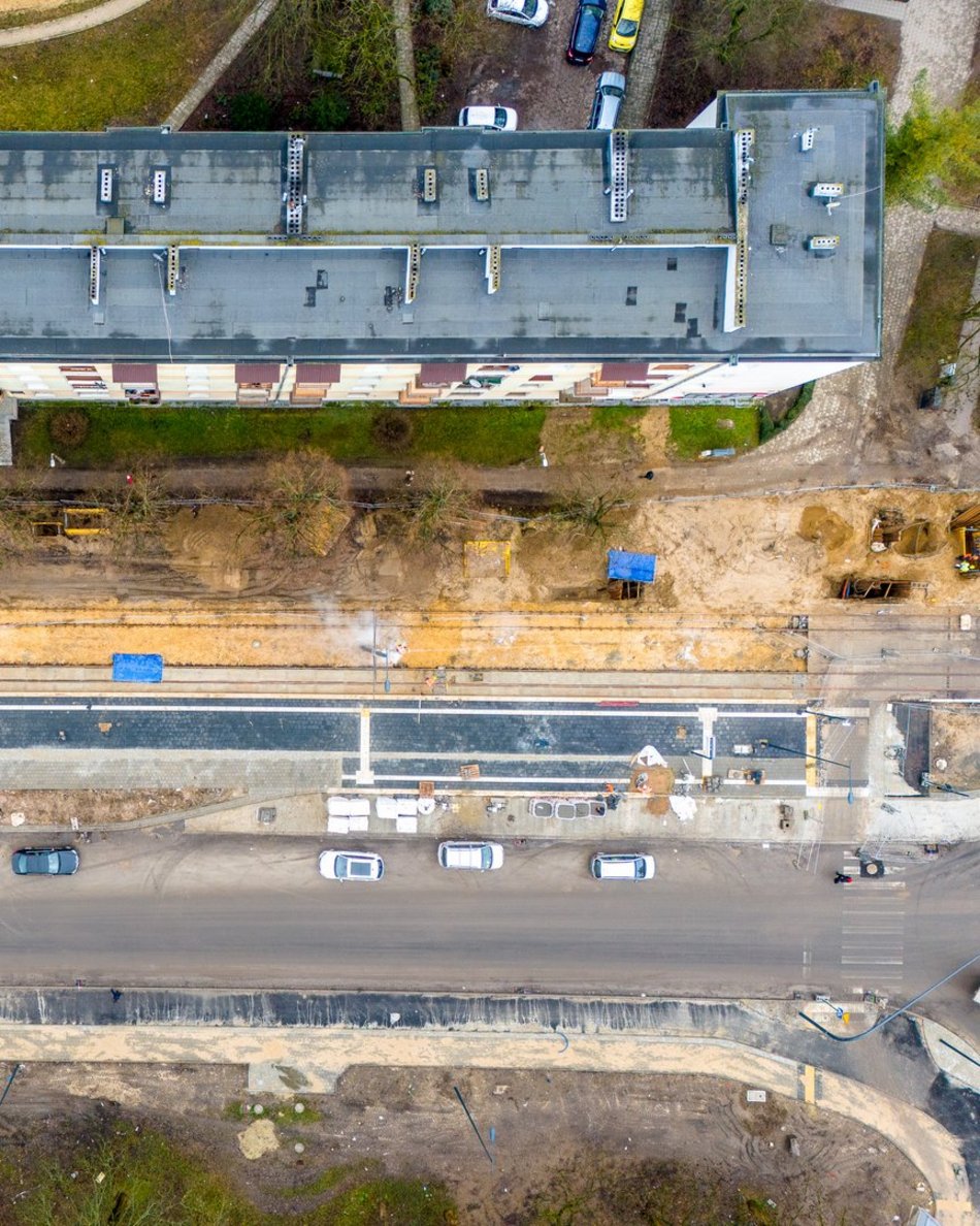 remont ulicy widziany z lotu ptaka