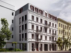 Łódź. Odbudowa zawalonej kamienicy przy Rewolucji w Łodzi. Widać już nowe ściany i piętra