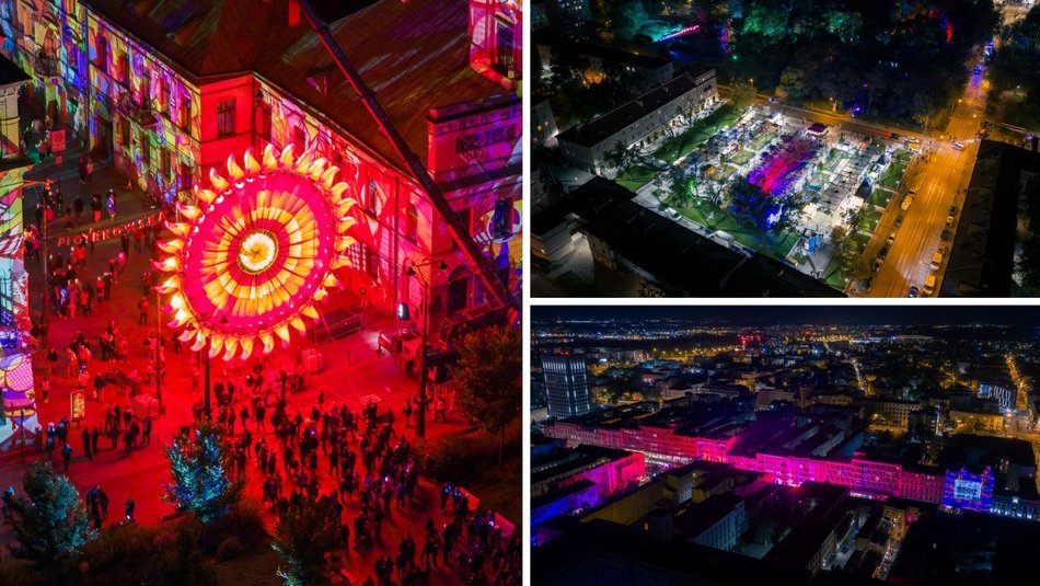 Light Move Festival 2025 Łódź z drona! Wybierz się na lot nad rozświetlonym miastem