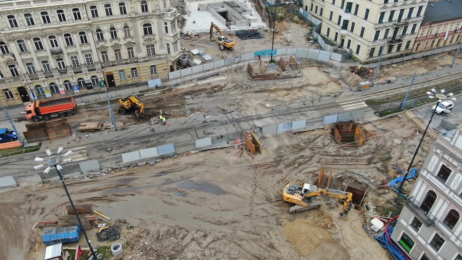 Tunel średnicowy Łódź - widok na budowę przystanku Łódź Śródmieście