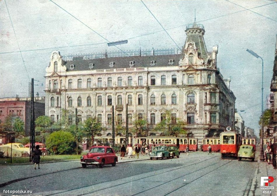 Łódź. Skrzyżowanie al. Kościuszki w Łodzi z ul. Zieloną - lata 1960-1962