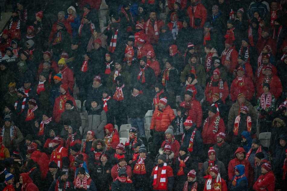 Kibice na meczu Widzewa Łódź z Radomiakiem Radom