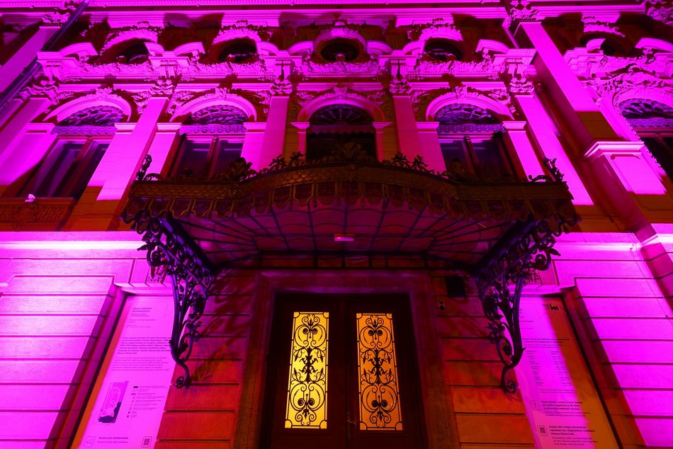 Łódź. Międzynarodowy Dzień Epilepsji w Łodzi. Pałac Poznańskich w lawendowych barwach