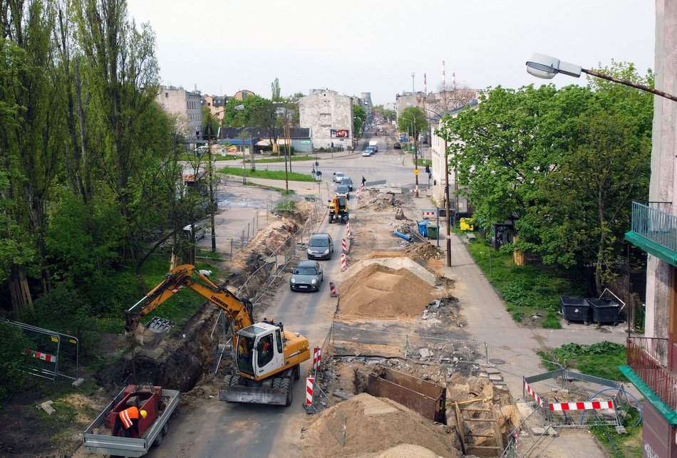 Remont ulicy Przybyszewskiego - zdjęcie z lotu ptaka