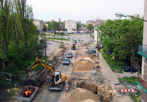 Remont ulicy Przybyszewskiego - zdjęcie z lotu ptaka