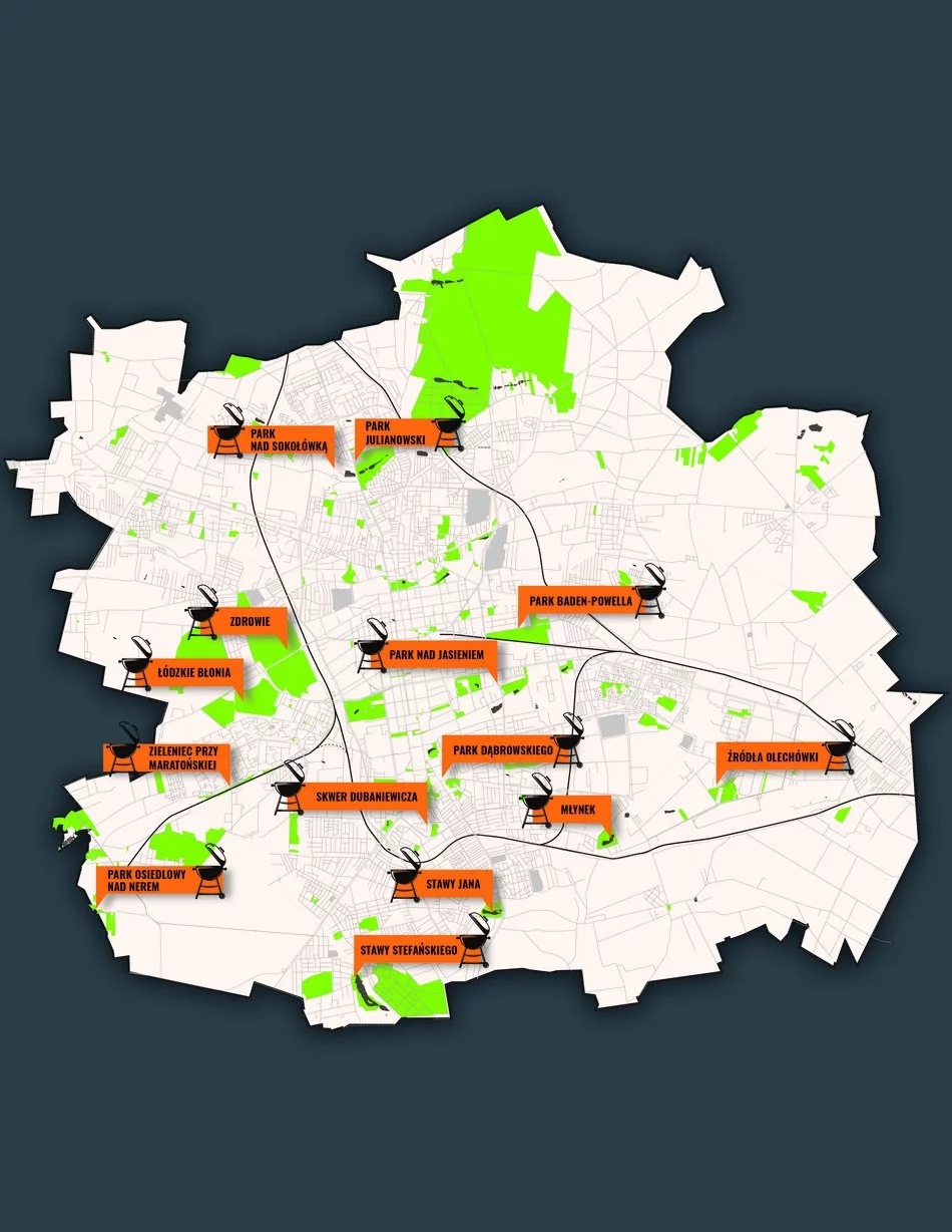 Miejsca na ognisko i grilla w Łodzi - mapa