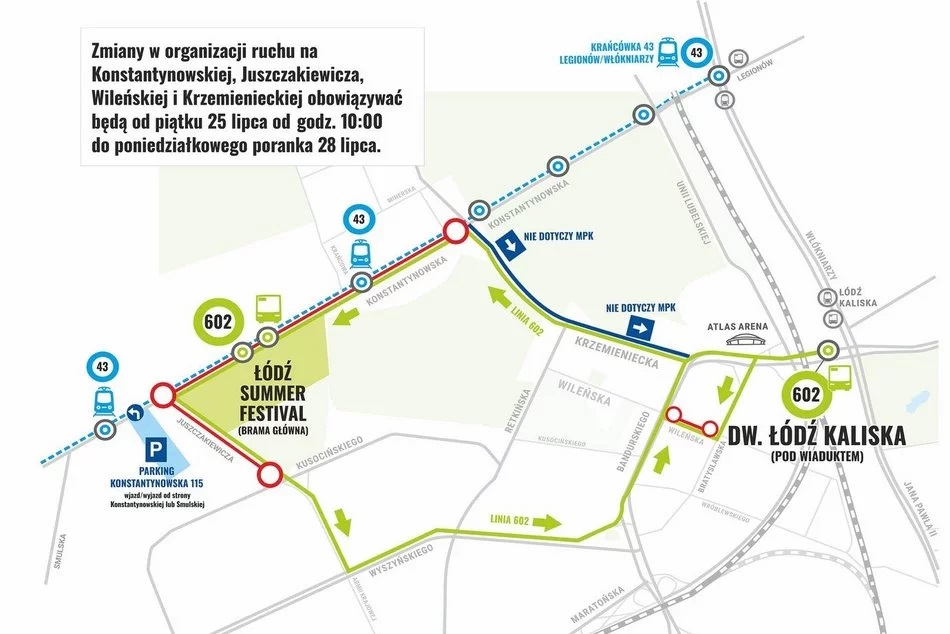 Jak dojechać na Łódź Summer Festival 2025? MPK Łódź, ŁKA, PKP, objazdy i parking