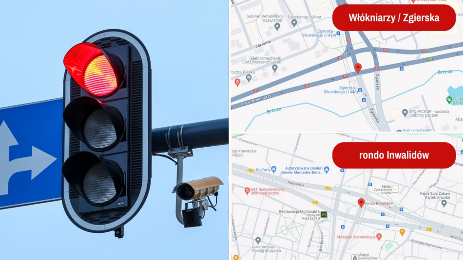 Łódź. Lokalizacje fotoradarów, systemów Red Light oraz odcinkowych pomiarów prędkości