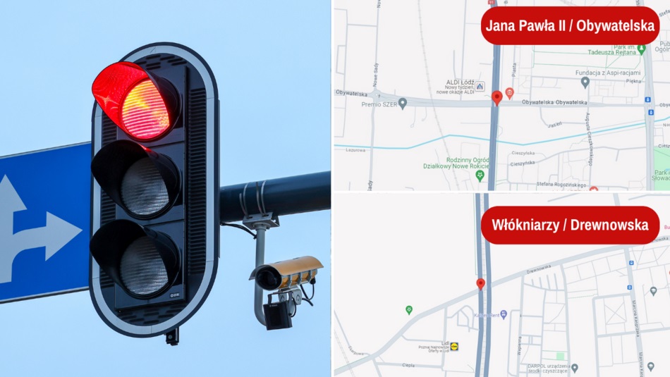 Łódź. Lokalizacje fotoradarów, systemów Red Light oraz odcinkowych pomiarów prędkości